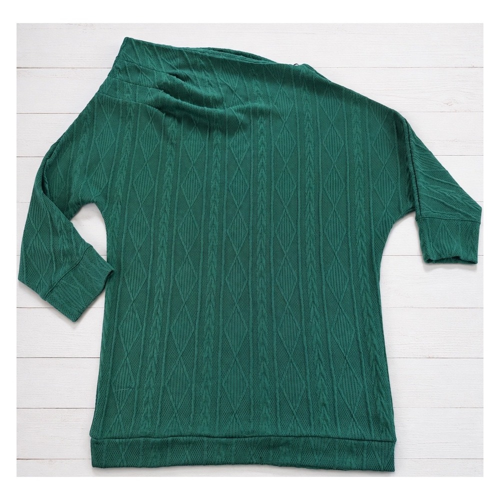Fashion Nova Ava Sweater Mini Dress Hunter Green Cable Knit Off Shoulder Fall XL